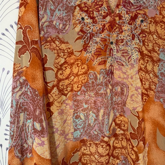 Lane Bryant Orange Brown Graphic Long Sleeve Blouse - Picture 4 of 7